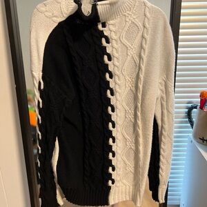 Black and White Cable Knit Turtle Neck Sweater